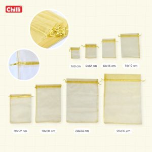 ถุงผ้าแก้ว สีทอง *ขายส่ง* แพค10ใบ มีหลายขนาด