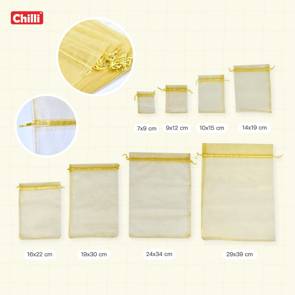 ถุงผ้าแก้ว สีทอง *ขายส่ง* แพค10ใบ มีหลายขนาด