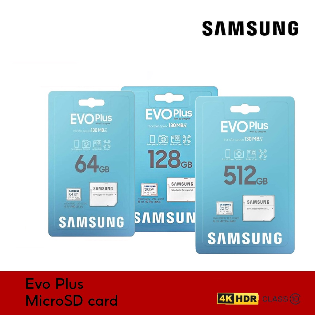 Samsung EVO Plus Micro SD with SD Adapter การ์ดความจำ Micro SD | 64GB / 128GB
