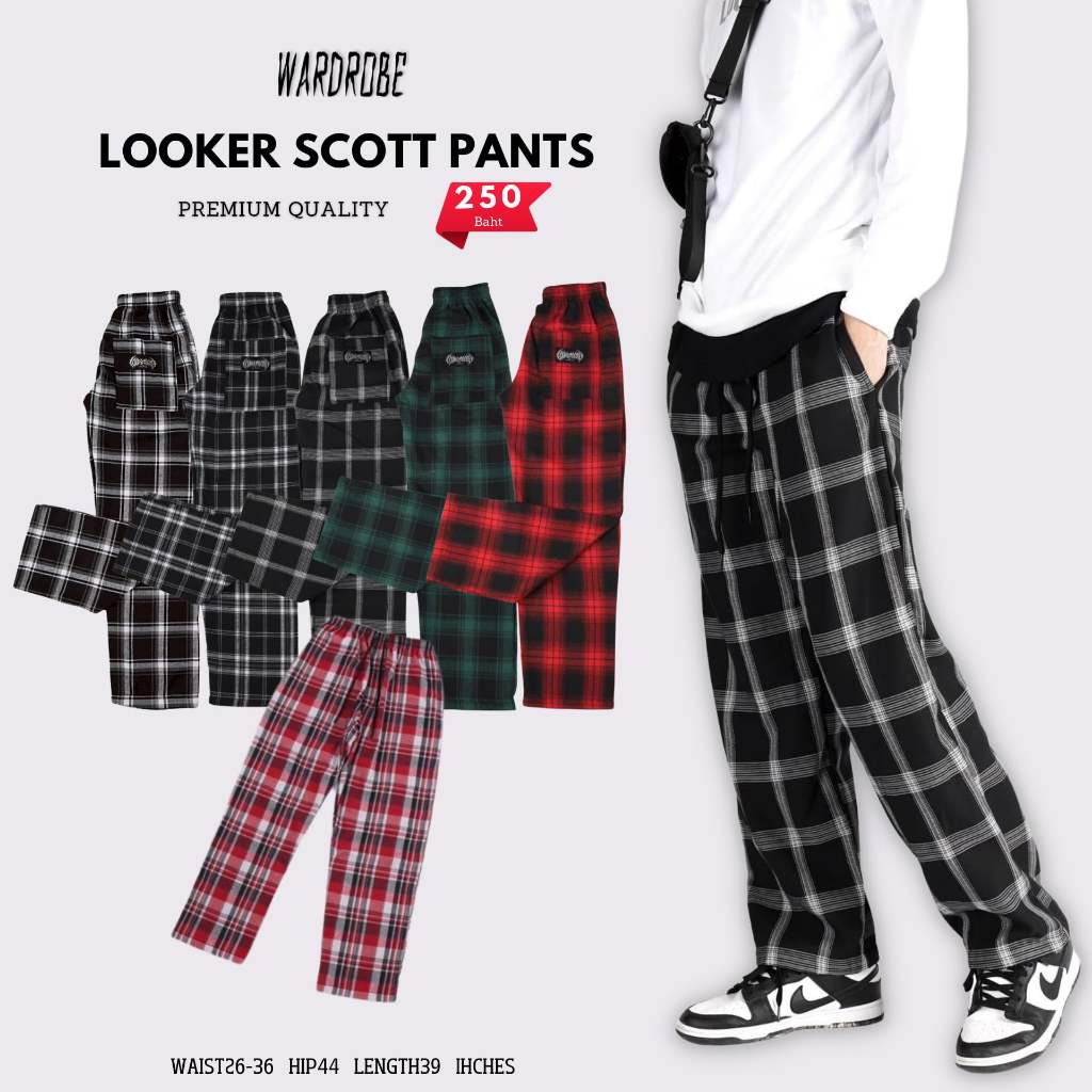LOOKER // กางเกงขายาวลายสก็อต  ขนาด Freesize ขยายได้ 26-36 นิ้ว.