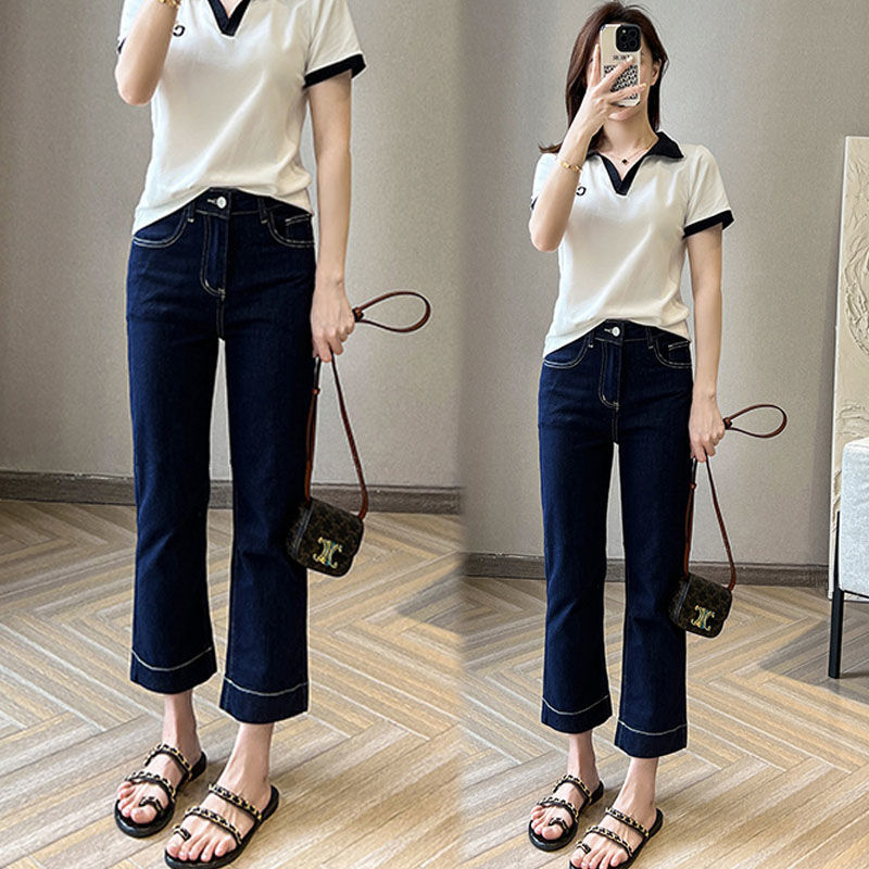 Beautified กางเกงยินส์เอวสูง กางเกงยีนส์ขาม้าผู้หญิง ยีนส์ยืด