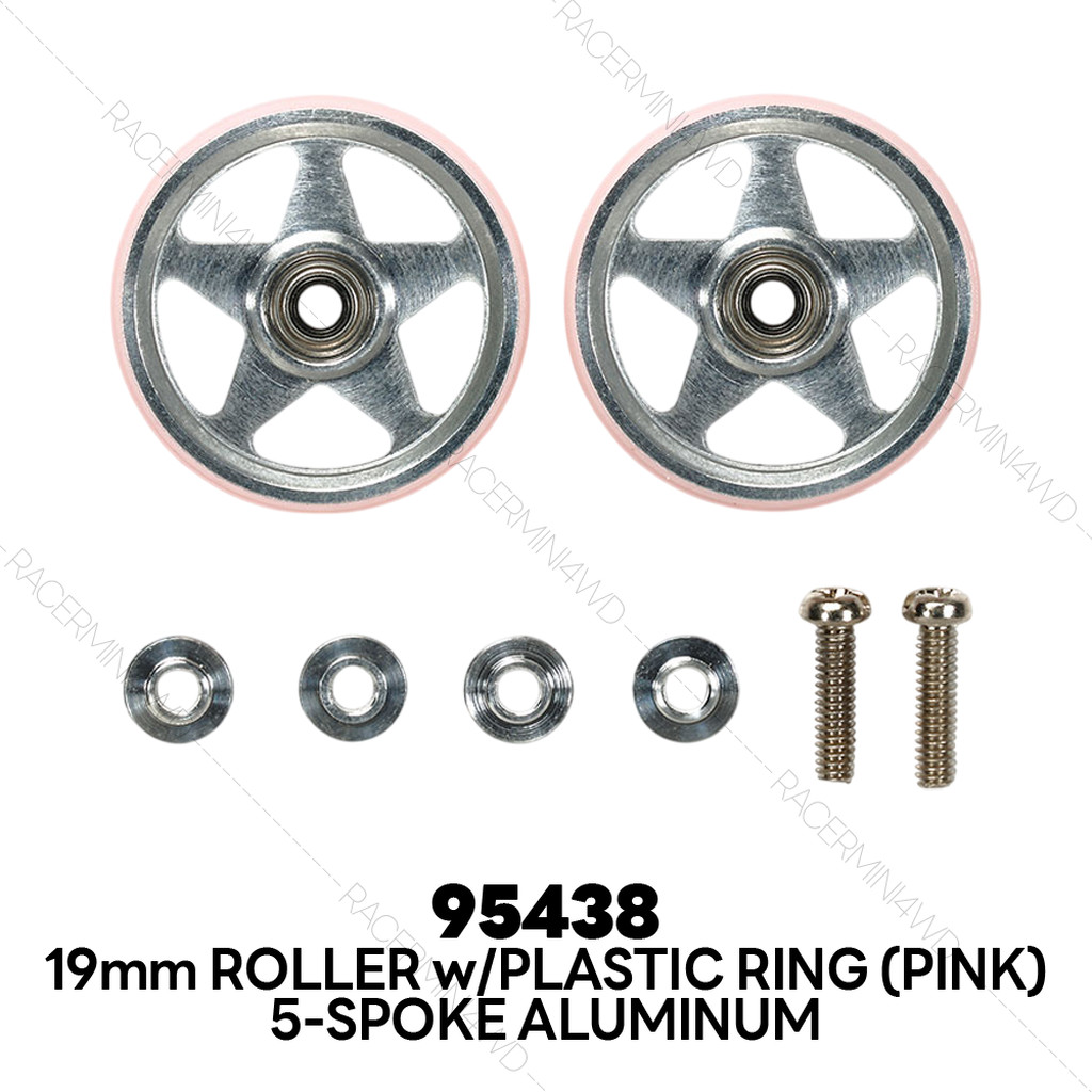 TAMIYA 19mm 5-Spoke Aluminum Rollers w/Plastic Rings (Pink) 95438