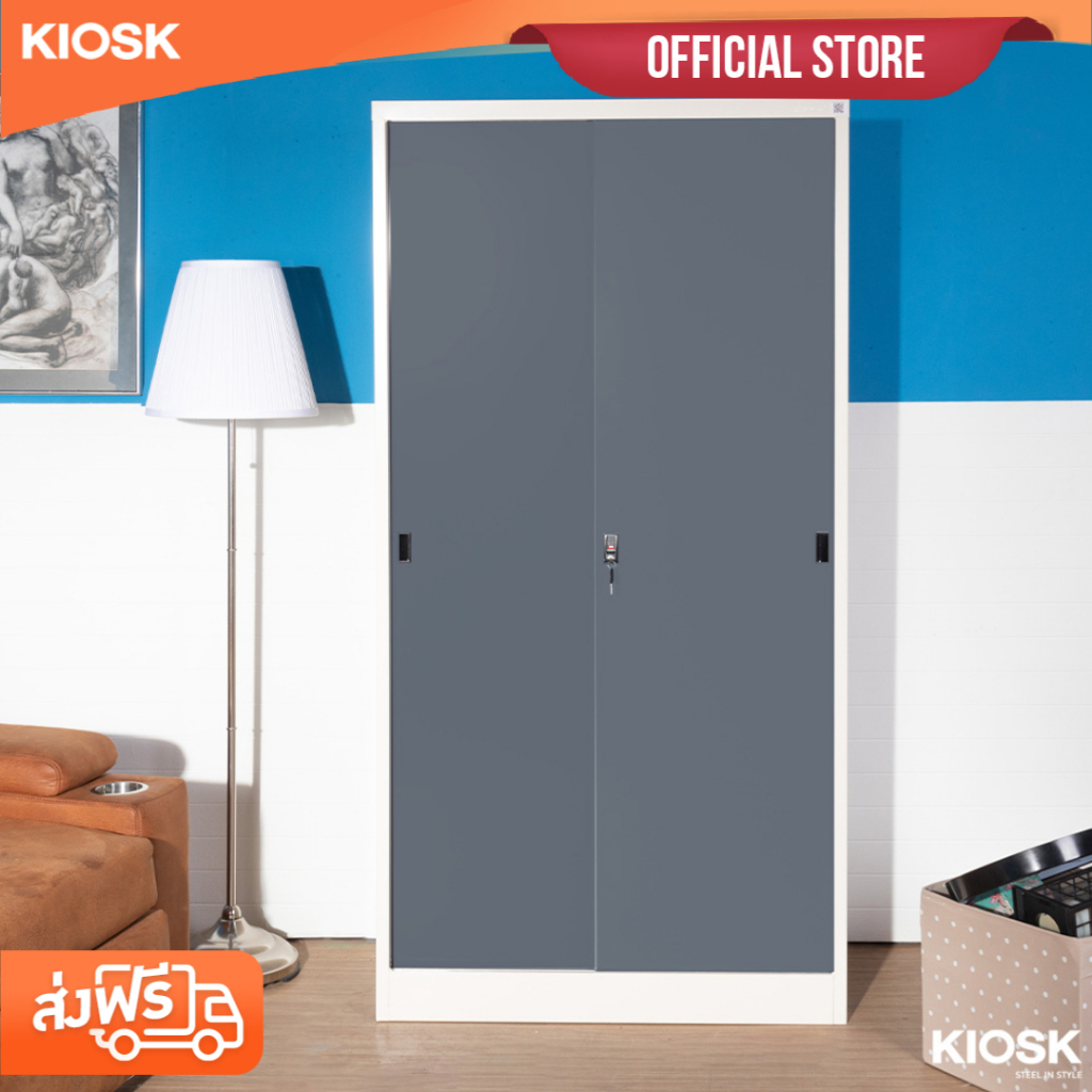 [จัดส่งพร้อมติดตั้งฟรี] KIOSK ตู้บานเลื่อนทึบสูง พร้อม3แผ่นชั้นปรับระดับได้