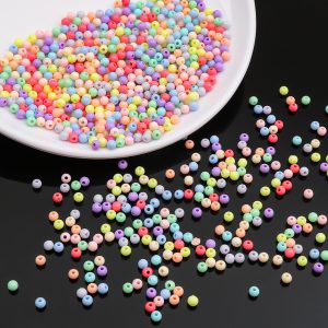 [4 มม.] ลูกปัดอะคริลิค ทรงกลม ขนาดเล็ก สีพื้น สําหรับทําเครื่องประดับ สร้อยข้อมือ DIY