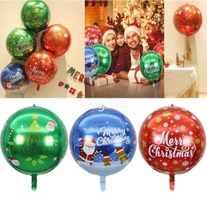 ลูกโป่งฮีเลียม ทรงกลม ลาย Merry Christmas 4D 22 นิ้ว สีเขียว สีแดง หลากสี สําหรับตกแต่งปาร์ตี้คริสต์มาส