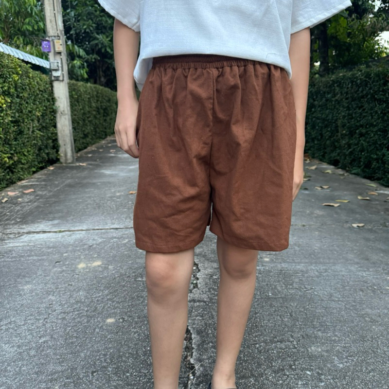 กางเกงขาสั้น ผ้าฝ้ายเอวยางยืด