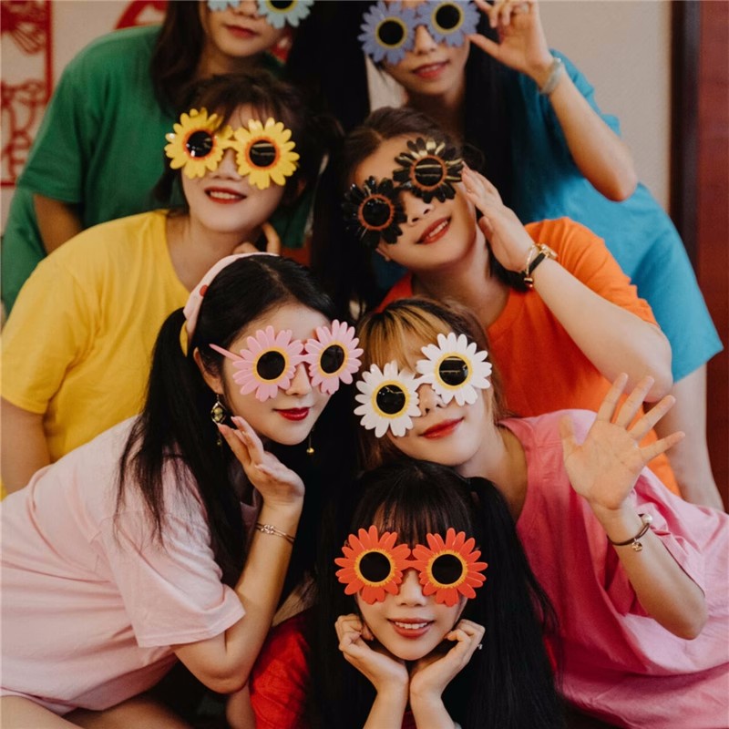 พร้อมส่ง ปาร์ตี้ แว่นตา ลายดอกทานตะวัน ดอกเดซี่ ผู้หญิงตลกแว่นตา ใช้ถ่ายภาพแว่นตาถ่ายรูป