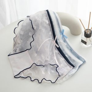 พร้อมส่งจากไทย Sanay Bra (N702) กางเกงในผ้าซีทรู ลายหัวใจ  สีหวานแต่งขอบสีเข้ม น่ารัก