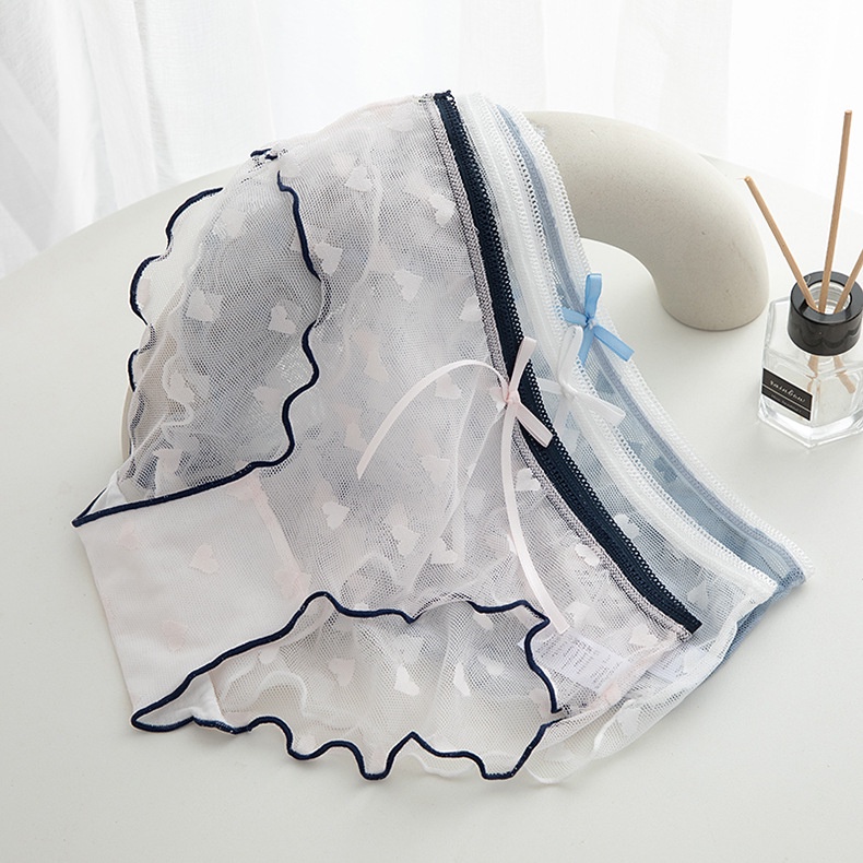 พร้อมส่งจากไทย Sanay Bra (N702) กางเกงในผ้าซีทรู ลายหัวใจ  สีหวานแต่งขอบสีเข้ม น่ารัก