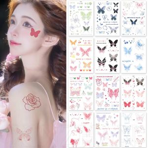 สําหรับหน้าอก ไหล่ คอ แขน – รูปลอกรอยสักปลอมสดขนาดเล็ก – สติ๊กเกอร์รอยสักผีเสื้อสีสันสดใส 6 แผ่น – ใบหน้า ร่างกาย ศิลปะ ตกแต่ง – กันน้ํา ชั่วคราว สํา