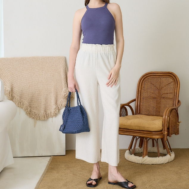 ✨กางเกง รินะ เนื้อผ้าลินินญี่ปุ่น ผ้าพริ้ว ใส่สบาย ช่วงเอวยืดได้เยอะน้า #1801-1✨