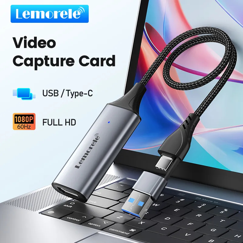 Lemorele AC05 การ์ดจับภาพวิดีโอ HDMI USB/Type-C Collector HDMI TO USB โทรศัพท์มือถือเป็นจอภาพแล็ปท็อป/กล้อง SLR สตรีมมิ่งสดการตรวจสอบการบันทึกเข้ากันได้กับ Windows Mac OS