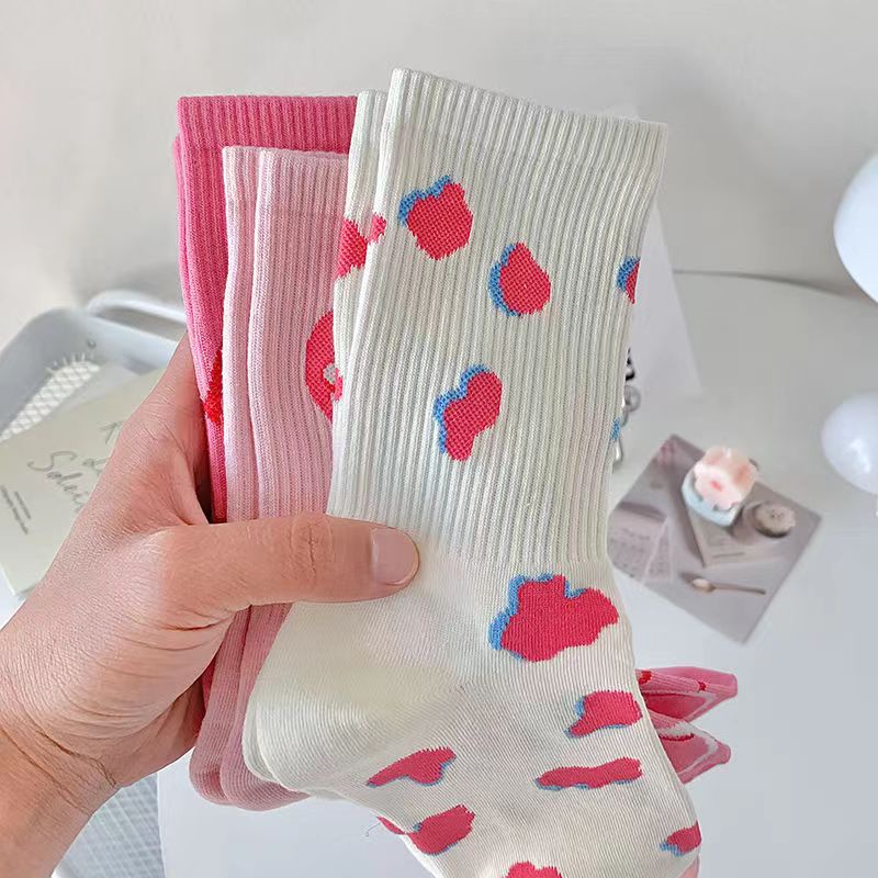 กางเกงขายาว ความยาวปานกลาง พิมพ์ลายตัวอักษร และหัวใจ สีชมพู เข้ากับทุกการแต่งกาย แฟชั่นฤดูใบไม้ผลิ และฤดูใบไม้ร่วง สไตล์เกาหลี