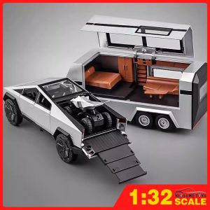 Klt โมเดลรถปิ๊กอัพไซเบอร์ 1:32 Tesla RV โลหะอัลลอย ของเล่นสําหรับเด็กผู้ชาย