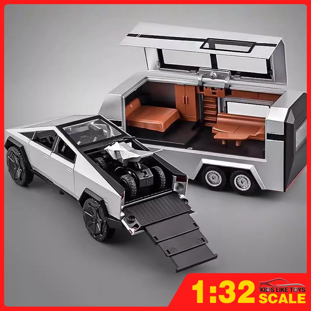 Klt โมเดลรถปิ๊กอัพไซเบอร์ 1:32 Tesla RV โลหะอัลลอย ของเล่นสําหรับเด็กผู้ชาย