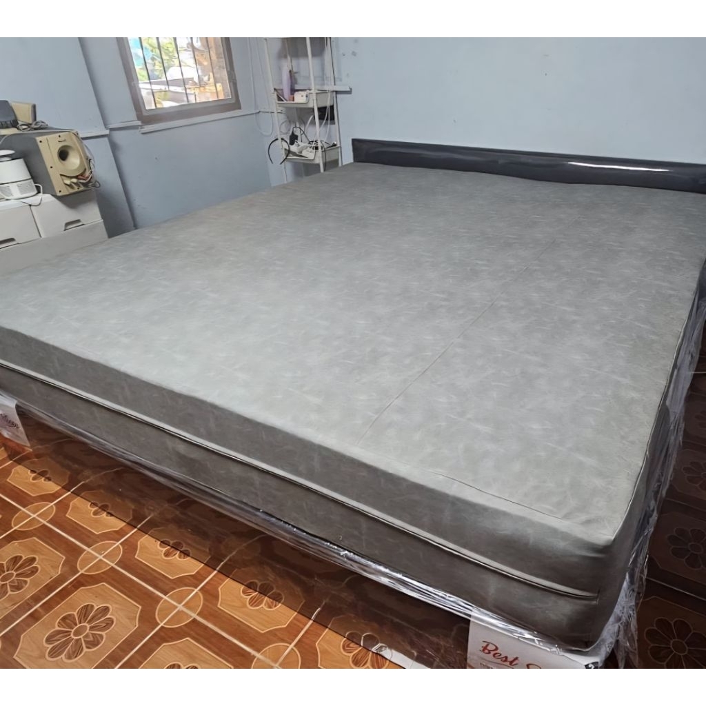 ปลอกหุ้มที่นอนหนังPVC(หนา 0.7 มิล) แบบสวมทับมีซิปรอบตัวยู  สีน้ำตาลลายหินอ่อน