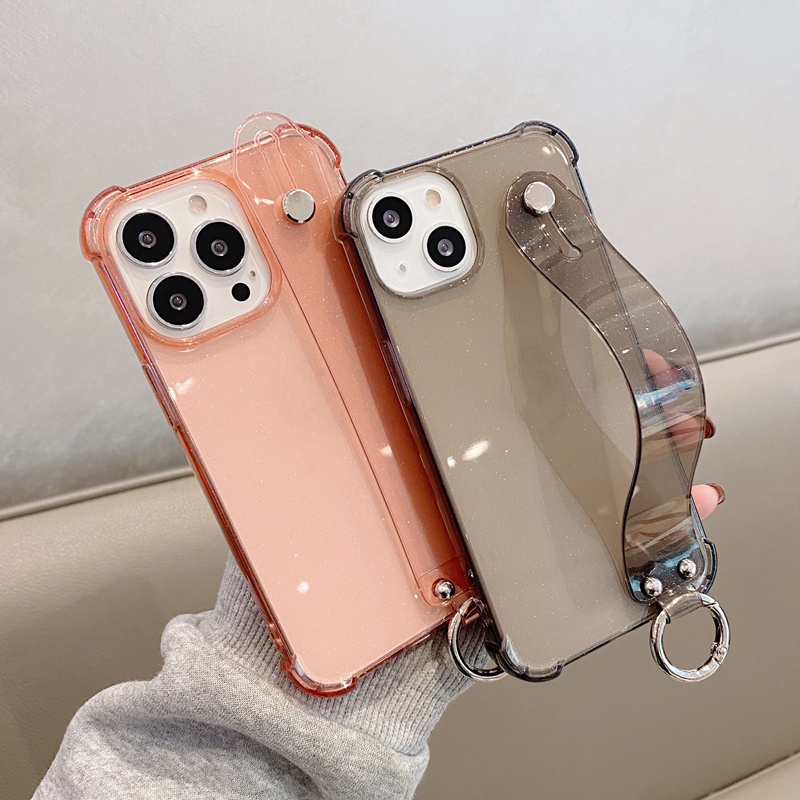 Glitter โปร่งใสนุ่มกันกระแทก iPhone กรณีสายรัดข้อมือ Anti-fall ถุงลมนิรภัยสําหรับ iPhone 17 16 15 14 13 12 11 Pro MAX XS 7 8 Plus + SE 2020 ฝาครอบโทรศัพท์ใส