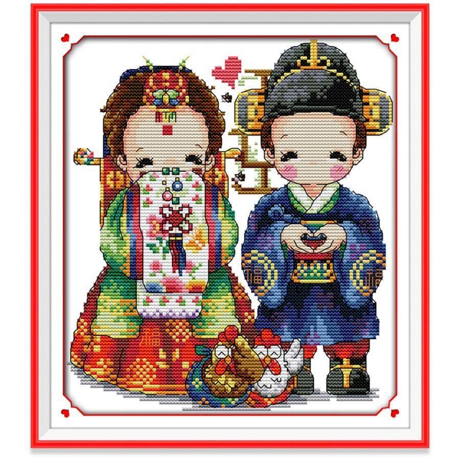 ปักครอสติส ครอสติสแบบปัก คู่รัก เกาหลีใต้ ตัวละคร 14/11CT ผ้าพิมพ์ลาย