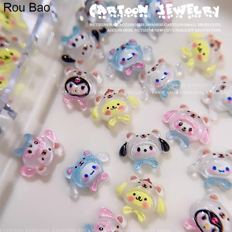 SANRIO Rou Bao ใหม่ อุปกรณ์ตกแต่งเล็บ พุดดิ้งด็อก เรซิน ลายการ์ตูน Kuromi Melody 3D DIY 50 ชิ้น