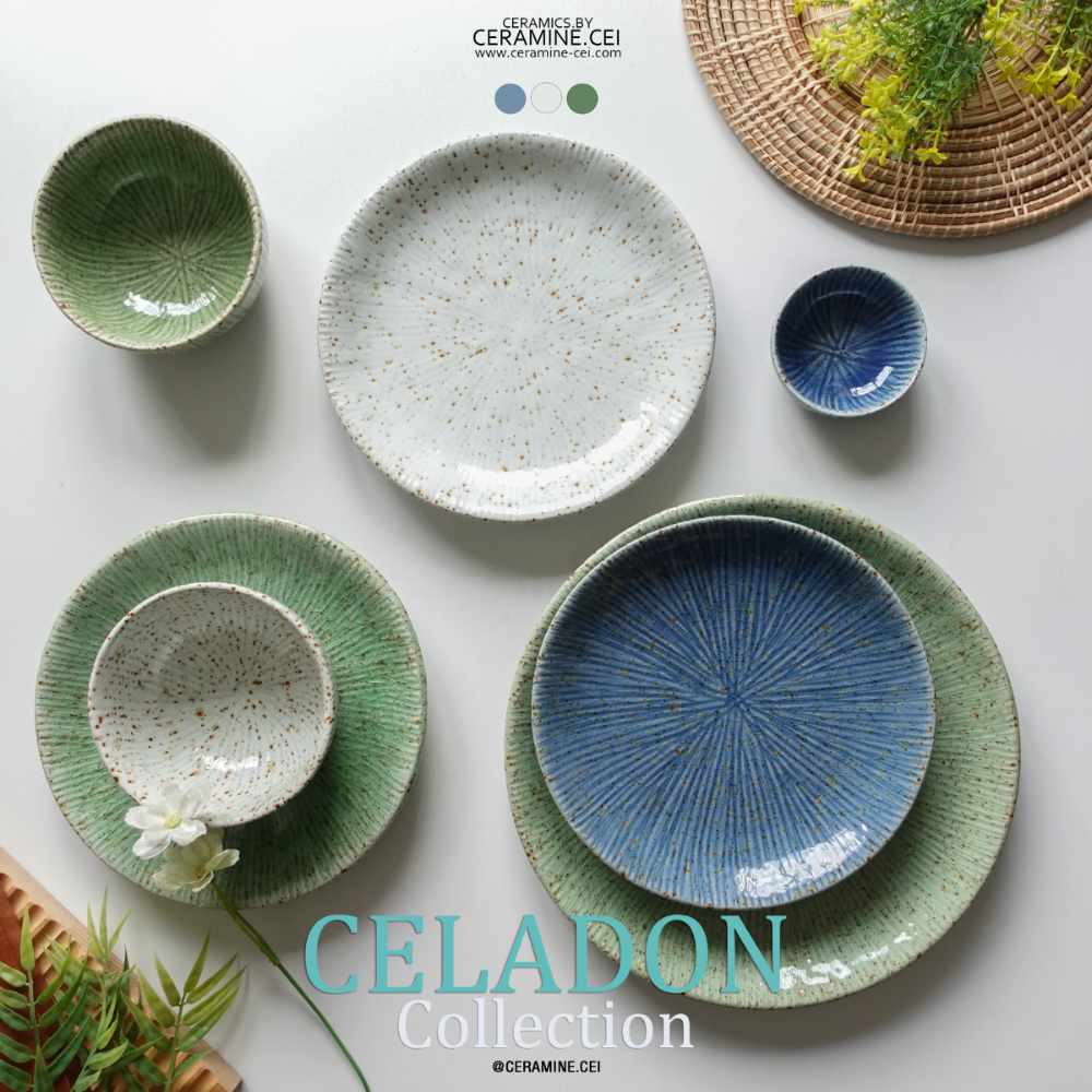 Celadon Collection งานศิลาดลขูดลาย จานเซรามิค ชามเซรามิค ถ้วยน้ำจิ้มเซรามิค ถ้วยแบ่งเซรามิค สไตล์ญี่ปุ่น มินิมอล