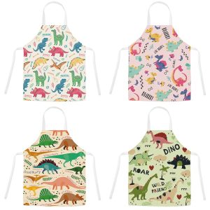 การ์ตูนไดโนเสาร์น้อยผ้ากันเปื้อนผ้าลินินแขนกุดผ้ากันเปื้อนครัวอบทําอาหารผ้ากันเปื้อนบ้านผ้ากันเปื้อนหญิงทําความสะอาดเครื่องมือ47×38เซนติเมตร,68×55ซ