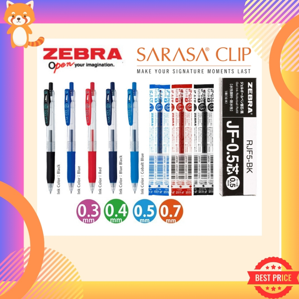 (มีครบทุกสี ทุกขนาด) ไส้ปากกา ปากกาเจล Zebra Sarasa JF ไส้ Refill ขนาด 0.3 0.4 0.5 และ 0.7 MM
