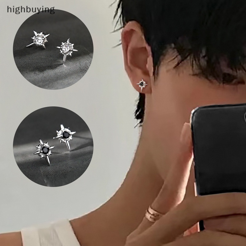 [highbuying] 1 คู่ อินเทรนด์ สีดํา เพทาย ดาว ต่างหูสตั๊ด สําหรับผู้ชาย ผู้หญิง คู่รัก สีขาว บุคลิกภาพ ฮิปฮอป ต่างหู อุปกรณ์ปาร์ตี้ เครื่องประดับ สินค้าใหม่