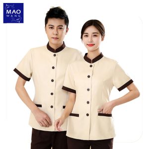 MAO เสื้อยูนิฟอร์ม พนักงานเสิร์ฟโรงแรม สื้อยูนิฟอร์มใส่ทำงาน ทำความสะอาด คอจีน แขนสั้น