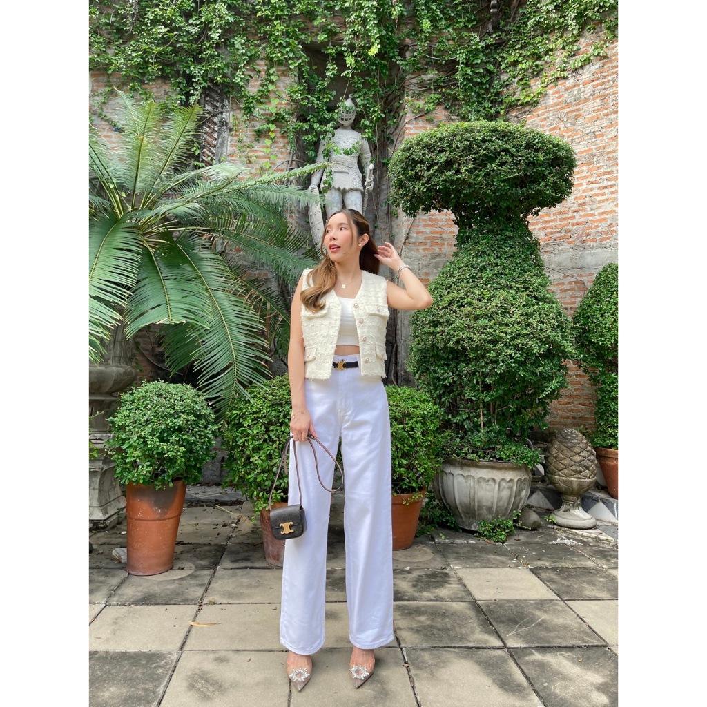 SR078 กางเกงยีนส์ ยีนส์พี่หมวย Saran – กระบอกสีขาวไวท์ช็อก