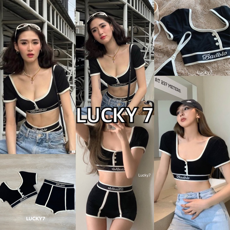 BY IRA BadBlood Top / Set เซ็ตทูพีท แต่งขอบ bd ครอปท็อปสีดำแขนสั้น(พร้อมส่ง/ใหม่#B002) คอปกโปโลสไตล์เกาหลี