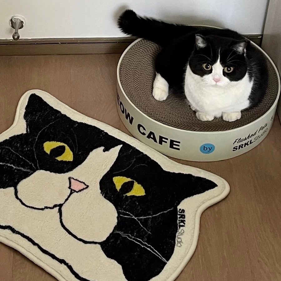 ส่งจากไทย  พรม แมววัวนม  rug พรมเช็ดเท้า กันลื่น มินิมอล น่ารัก ของแต่งห้อง carpet Tuxedo cat พรมลายแมว สไตล์เกาหลี