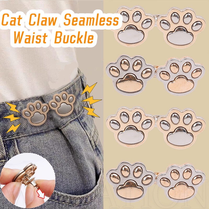 กระดุมโลหะ รูปอุ้งเท้าแมว ไร้รอยต่อ ปรับขนาดได้ สไตล์เรโทร สําหรับเย็บกางเกงยีน