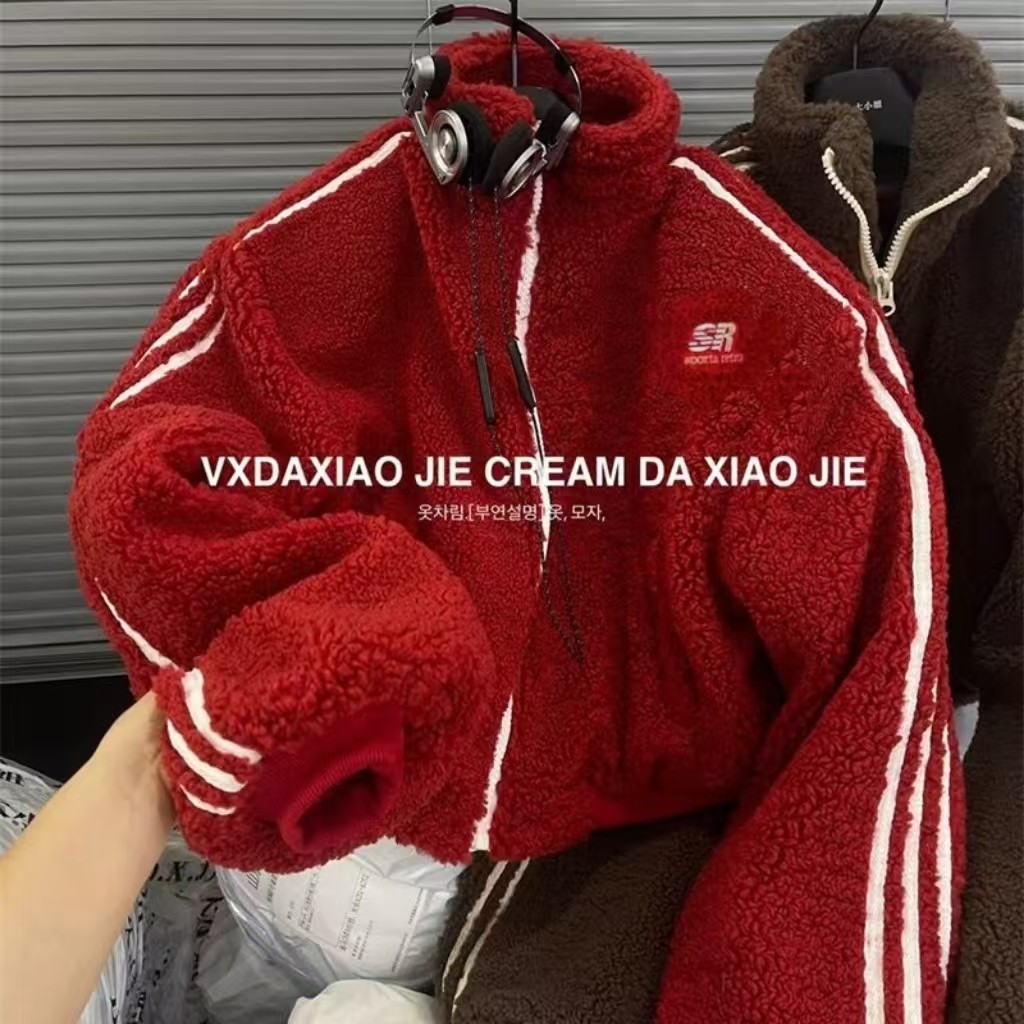 ชุดยูนิฟอร์มเบสบอลลําลอง ผ้าขนแกะ สีคอนทราสต์ เข้ากับทุกการแต่งกาย สไตล์สปอร์ต แฟชั่นฤดูหนาว สําหรับผู้หญิง