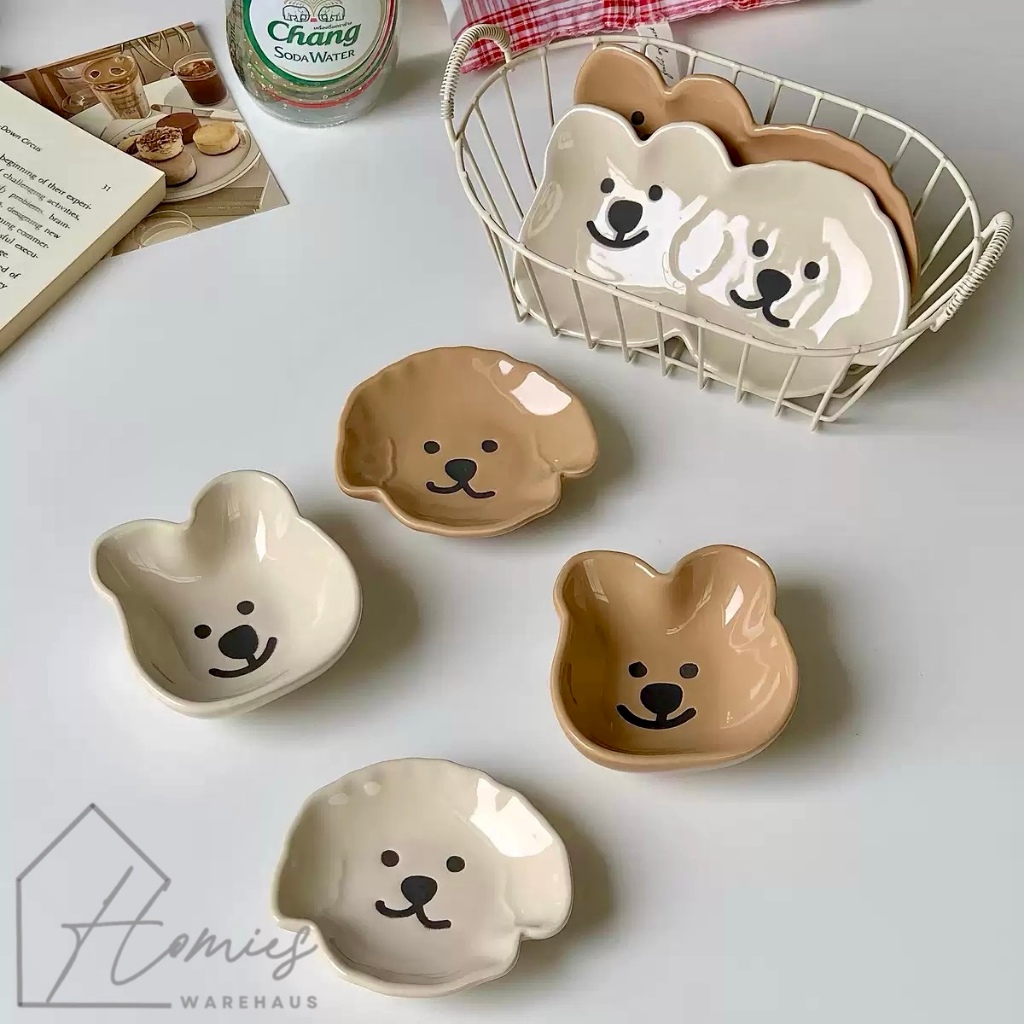 【พร้อมส่ง】 ️   ถ้วยน้ำจิ้ม ลายหมา ลายหมี เซรามิกส์ น่ารัก สไตล์เกาหลี มินิมอล เข้าไมโครเวฟได้ ถ้วยอเนกประสงค์