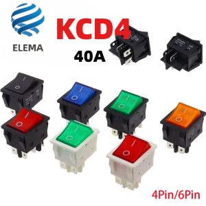 Kcd4 สวิตช์เครื่องเชื่อมไฟฟ้ากระแสสูง 40A 250VAC สวิตช์โยก 6Pin 4Pin พร้อมสวิตช์ LED