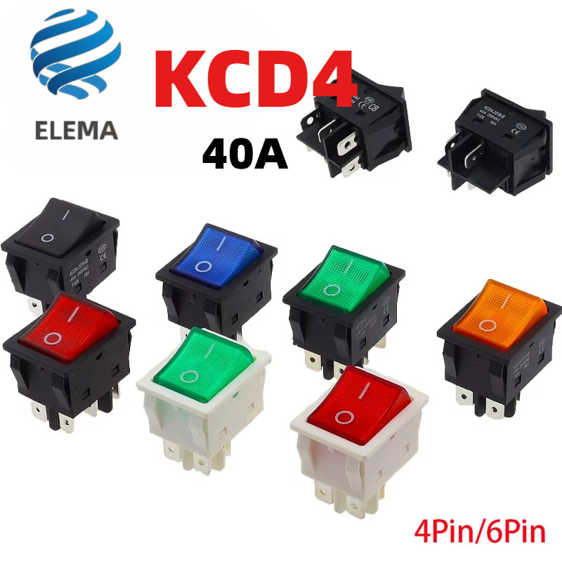 Kcd4 สวิตช์เครื่องเชื่อมไฟฟ้ากระแสสูง 40A 250VAC สวิตช์โยก 6Pin 4Pin พร้อมสวิตช์ LED