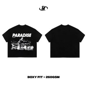 เสื้อยืด Boxy Form KASUI PARADISE – แบรนด์ท้องถิ่น – Cotton 260GSM – Unisex
