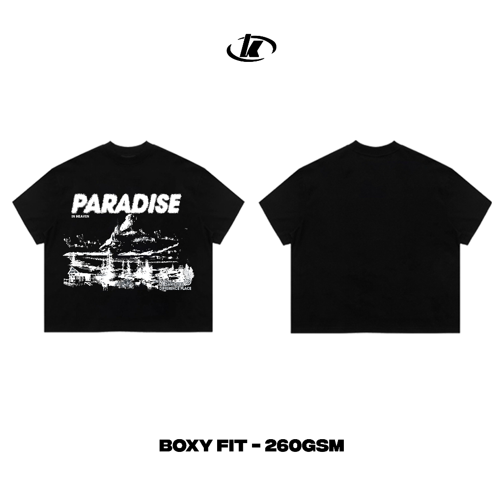 เสื้อยืด Boxy Form KASUI PARADISE – แบรนด์ท้องถิ่น – Cotton 260GSM – Unisex