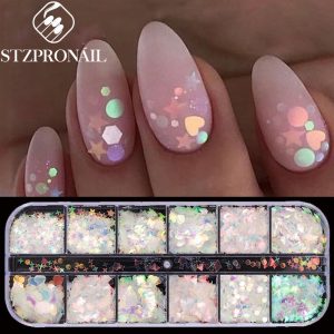 Mermaid Nail Art Sequins คริสตัลโปร่งใส Star Aurora Glitter Flakes Symphony ตกแต่งเล็บชิ้น