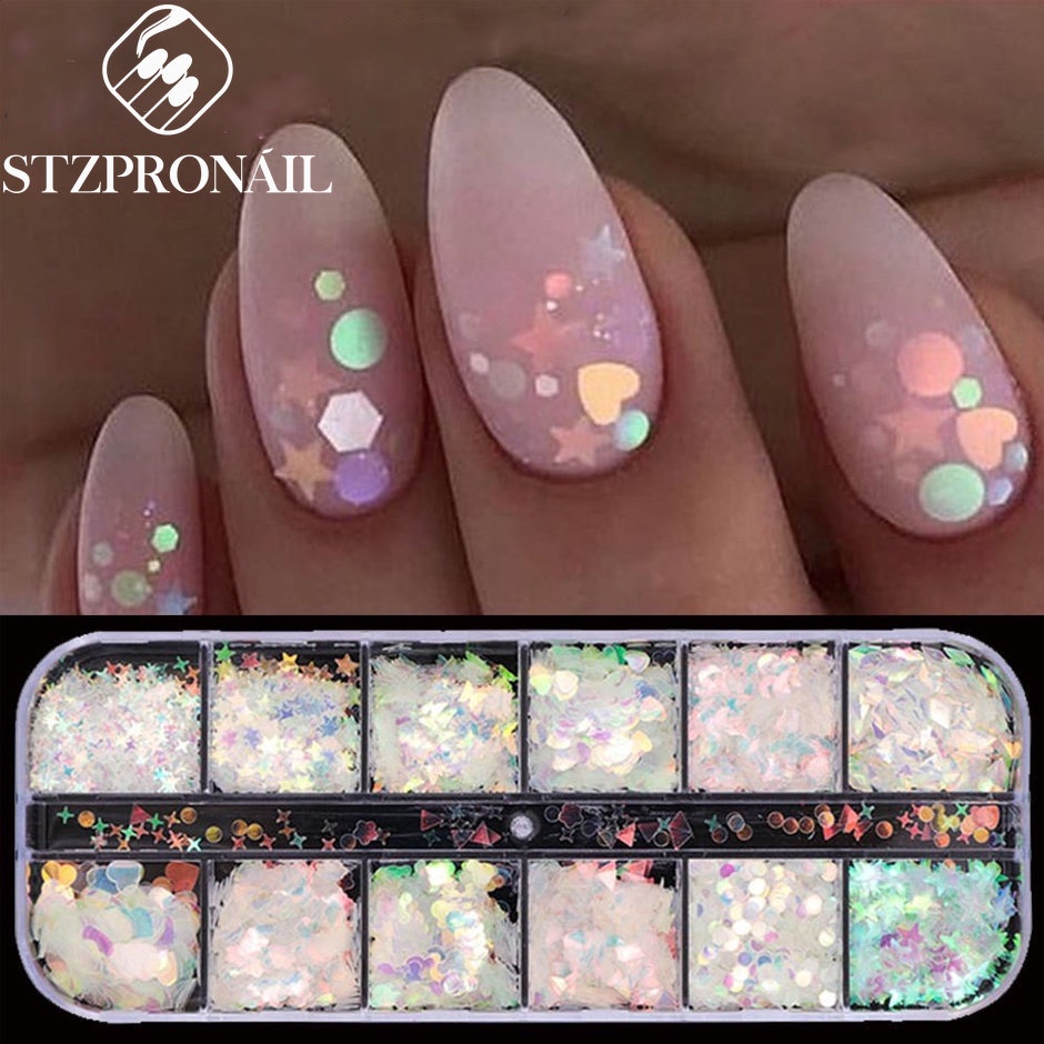 Mermaid Nail Art Sequins คริสตัลโปร่งใส Star Aurora Glitter Flakes Symphony ตกแต่งเล็บชิ้น
