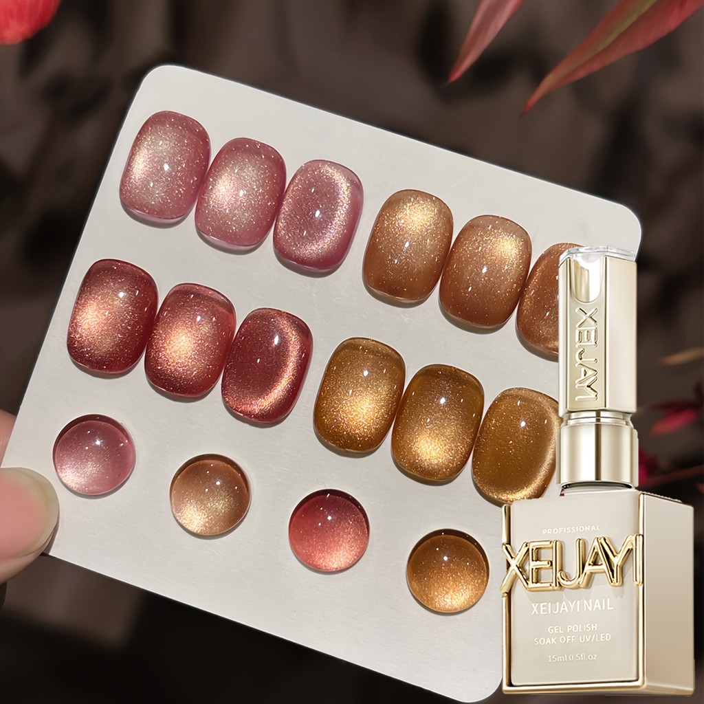 น้ำยาทาเล็บตาแมวสีทองไล่เฉดสุดสดใสแบบใหม่ ผงแม่เหล็กความหนาแน่นสูง ติดทนนาน เหมาะสำหรับการทำเล็บที่บ้านและที่ร้าน