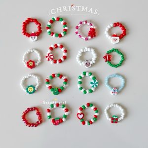 ꒰พร้อมส่ง꒱ Merry Christmas Ring beads ♡‧₊˚ | แหวนลูกปัดคริสต์มาส ของแจกปีใหม่ แหวนลูกปัด