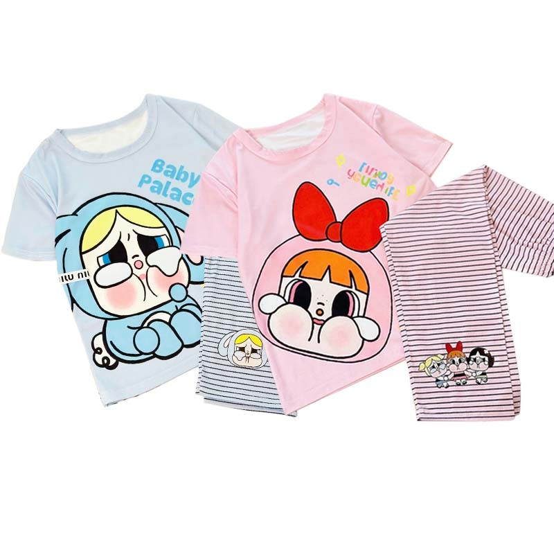 【พร้อมส่ง】ชุดเชตเสื้อ+กางเกง เสื้อโอเวอร์ไซส์ กางเกงขาสามส่วนค่ะ ชุดน้องบู้