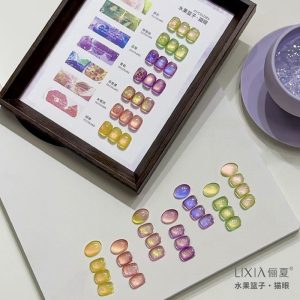 LIXIA สีทาเล็บเจลผลไม้ฝรั่งองุ่นสีม่วง Cat Eye ยาทาเล็บสีเขียวกระพริบแก้ว Cat Eye