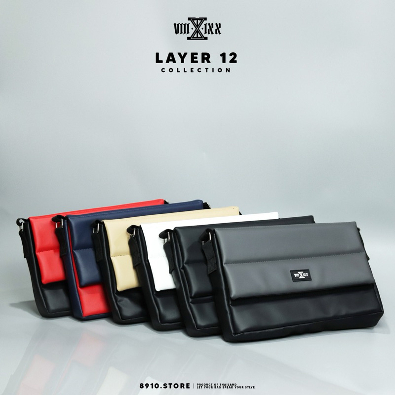 (มีสีใหม่) LAYER 12″ มี 8 สี แบรนด์ 8910 กระเป๋าหนัง สะพายข้าง ทรงนวมหนา ใส่ ipad 12 นิ้ว แบรนด์ไทย หนังกันน้ำ