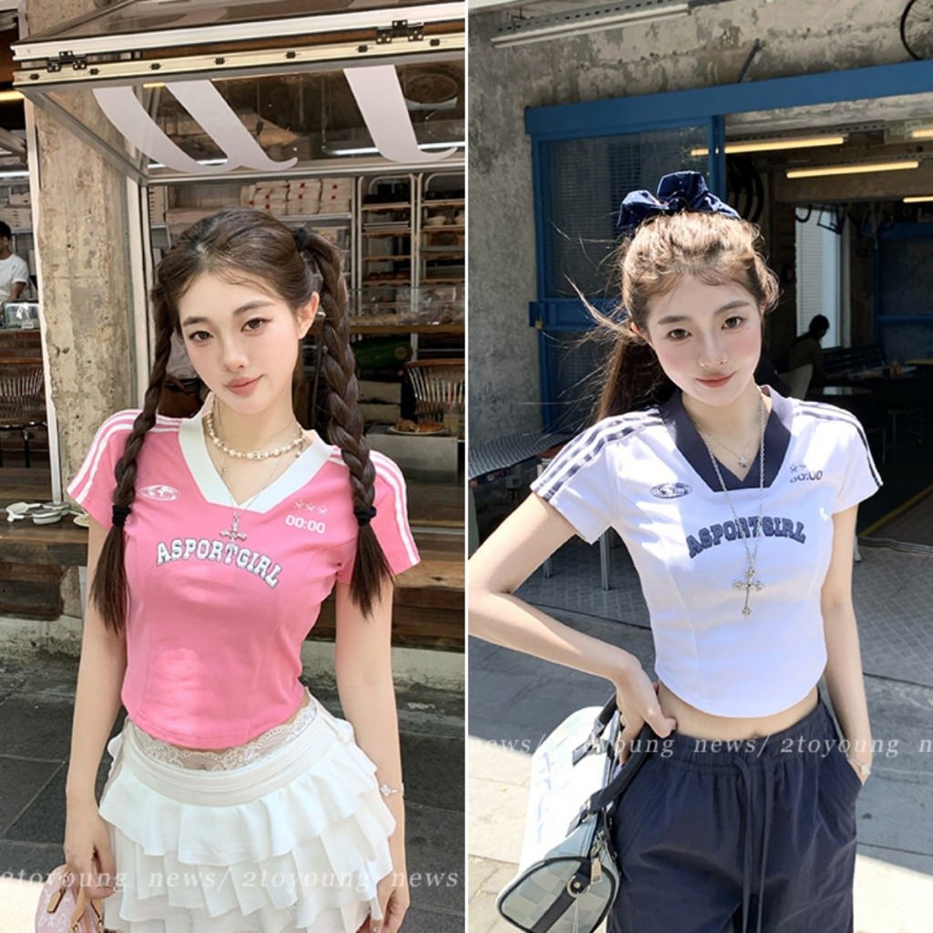 Bella shop เสื้อยืดเข้ารูปทรงผู้หญิ เสื้อพิมพ์ลาย สไตล์อเมริกันสไตล์ลำลองง่ายต่อการจับคู่-จัดส่งที่รวดเร็ว