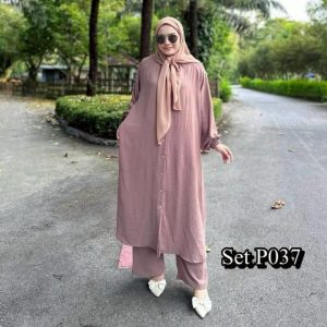 ชุดเซ็ทเสื้อกางเกงคลุมยาว มีกระเป๋าข้าง 037
