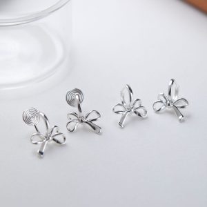 ( ต่างหูหนีบ ขดลวด ) ต่างหูโบว์ สีเงิน