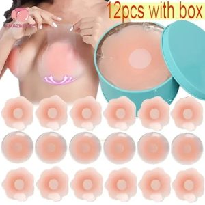 12 ชิ้น / กล่อง ผู้หญิง มองไม่เห็น จุกนม สติกเกอร์ รูปกลีบดอกไม้ หน้าอก แผ่นแปะซิลิโคน แฟชั่น ลําลอง ยกทรง แผ่นแปะหน้าอก