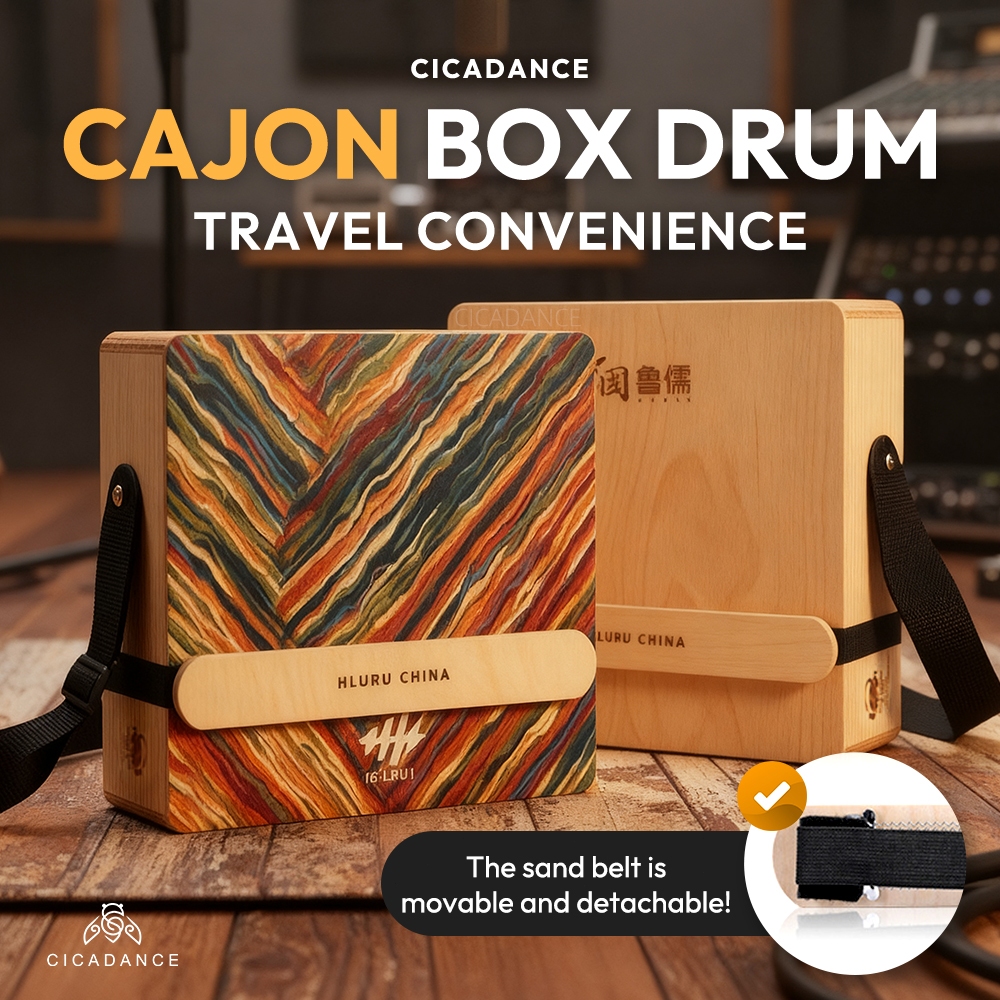Hluru กลองเคาะเดินทาง 4 โทนหน้า & เอฟเฟกต์บองโกหลัง เสียงใส กังวาน สายทรายถอดได้ ห่วงติดสายสะพาย เล่นได้ทุกที่ ทุกโอกาส Cajon